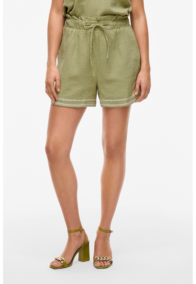 Vila Pantaloni scurti de bumbac organic - cu talie inalta - Verde
