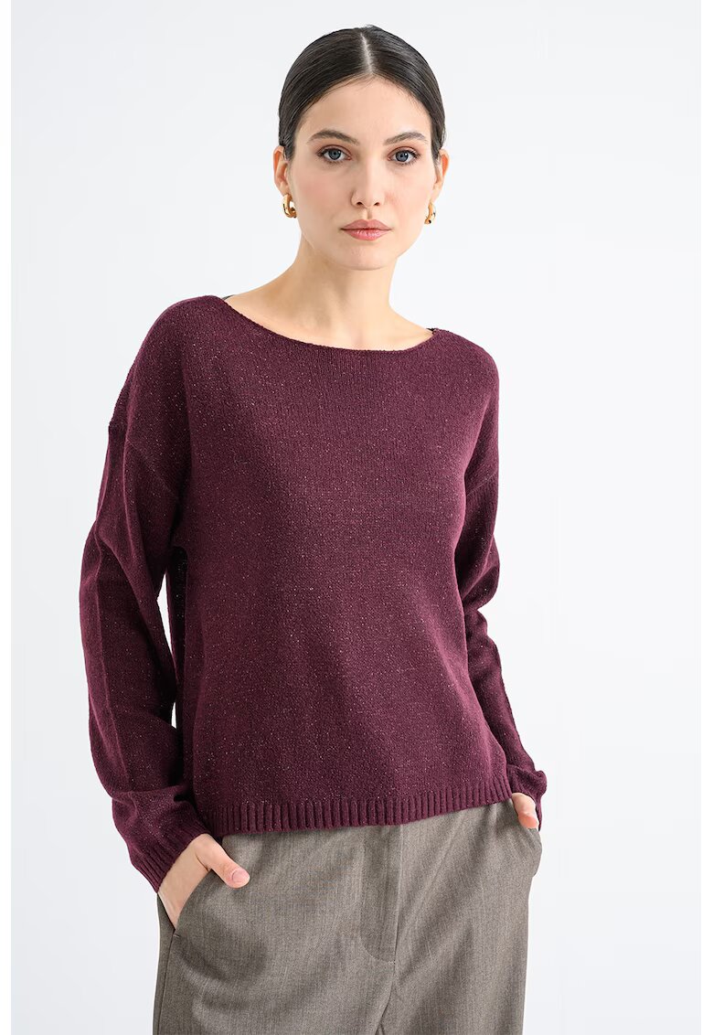 Vila Pulover tricotat fin cu croiala lejera si maneci cazute - Violet tyrian