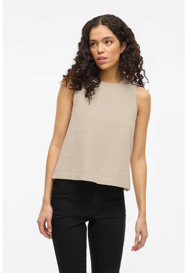 Vila Top din bumbac organic cu model uni - Maro taupe