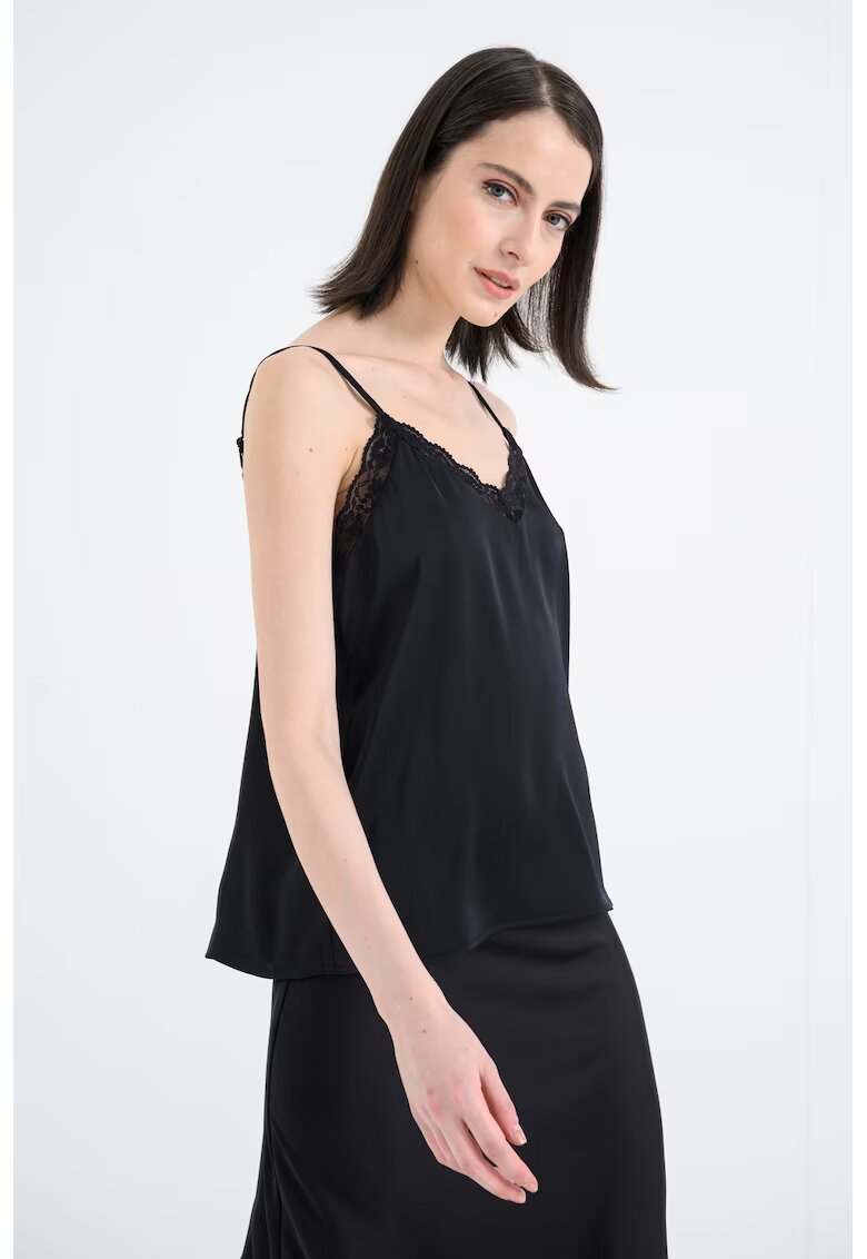 Vila Top din satin cu captuseala din dantela - Negru
