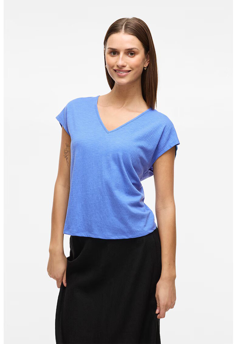 Vila Tricou cu decolteu in V si decupaj pe spate - Albastru