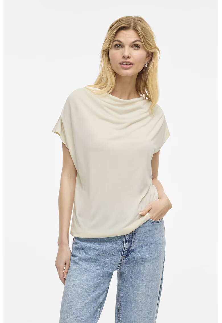 Vila Tricou din amestec de modal cu decolteu rotund - Alb murdar