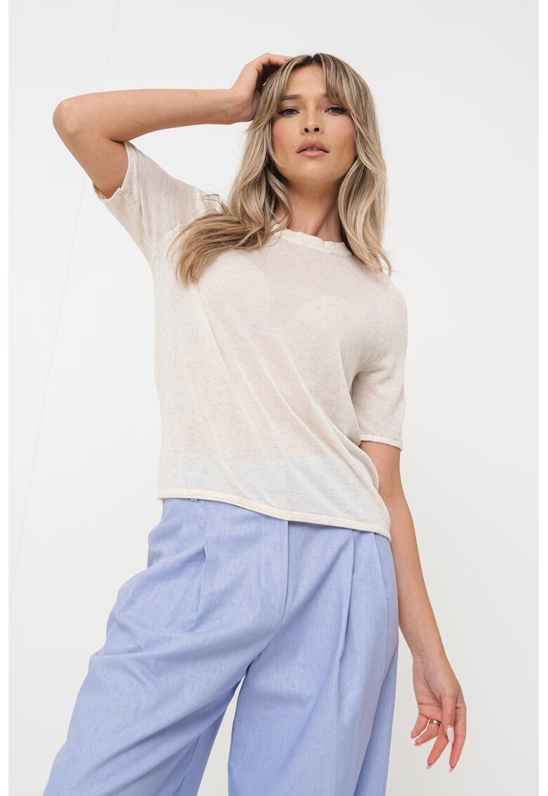 Vila Tricou semitransparent din amestec de in - Bej deschis melange