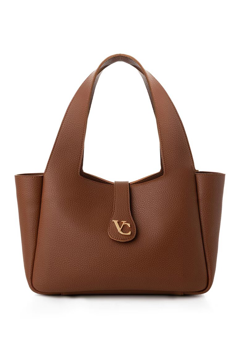 Vince Camuto Geanta de piele ecologica cu logo metalic - Maro cognac