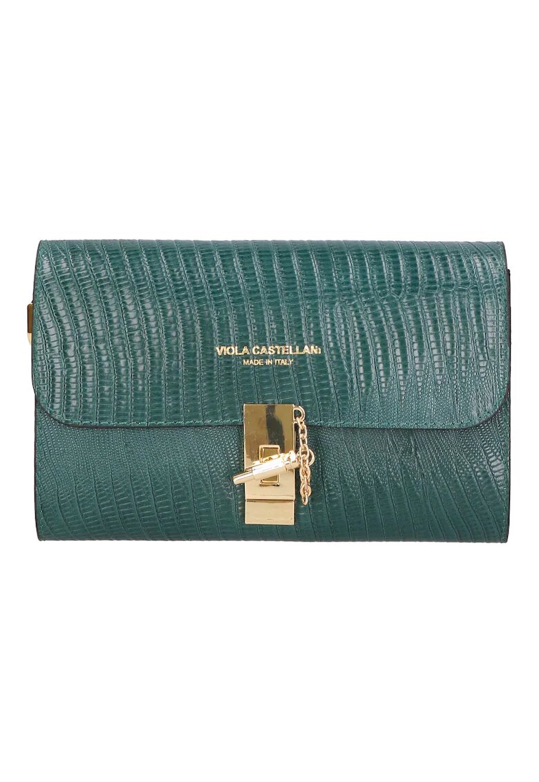 Viola Castellani Geanta crossbody texturata din piele - Verde inchis
