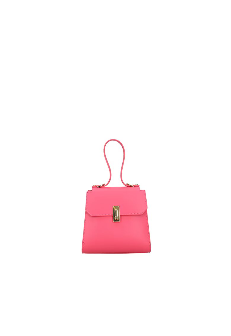 Viola Castellani Geanta din piele cu clapa si maner - Fucsia