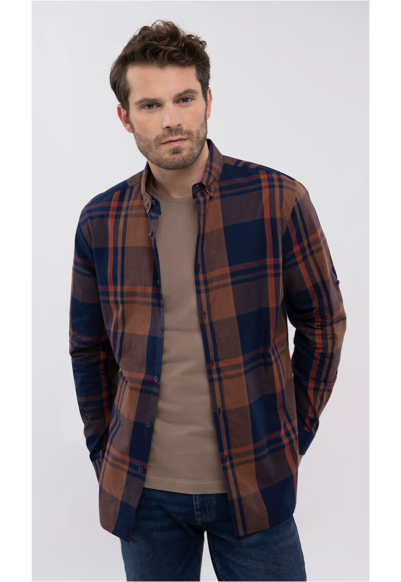 Volcano Camasa cu carouri K-Jose pentru barbati - bumbac - albastru marin - Slim Fit