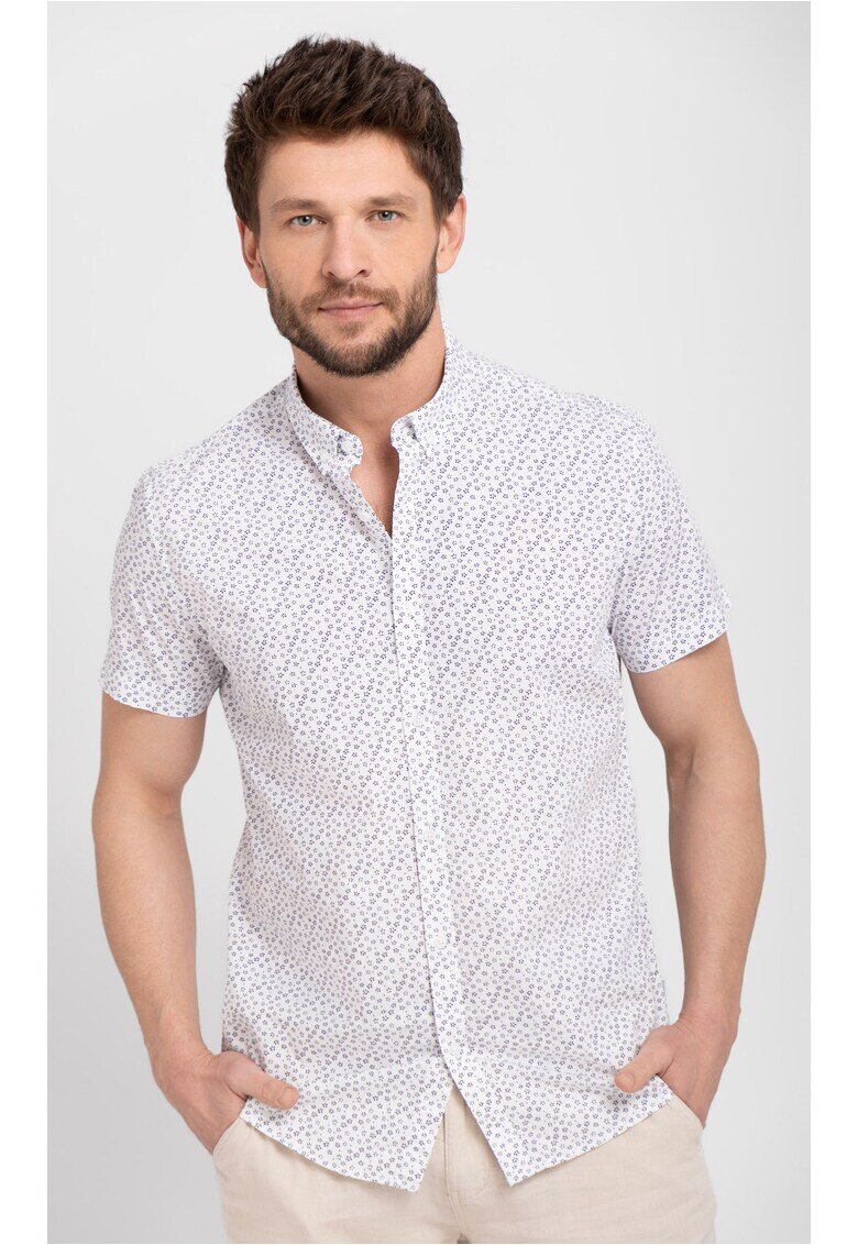 Volcano Camasa cu maneci scurte C-Amur pentru barbati - din bumbac - Alb cu model - Slim Fit