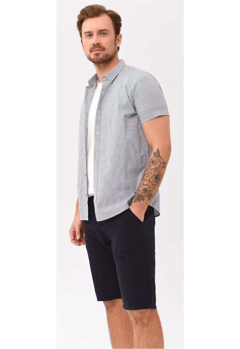 Volcano Camasa cu maneci scurte C-Bars pentru barbati - din bumbac - Albastru cu carouri - Regular Fit