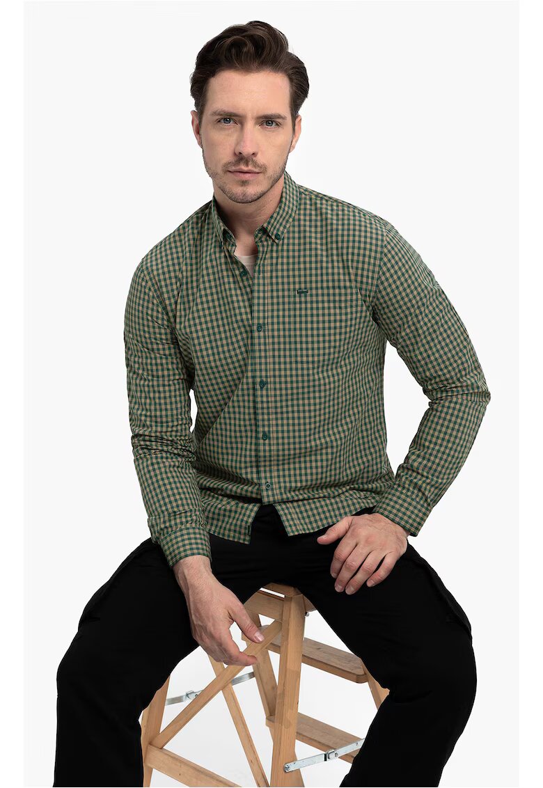 Volcano Camasa cu model in carouri - cu guler fixat cu nasturi - maneci lungi - Slim Fit - K-Rube - Verde - Verde