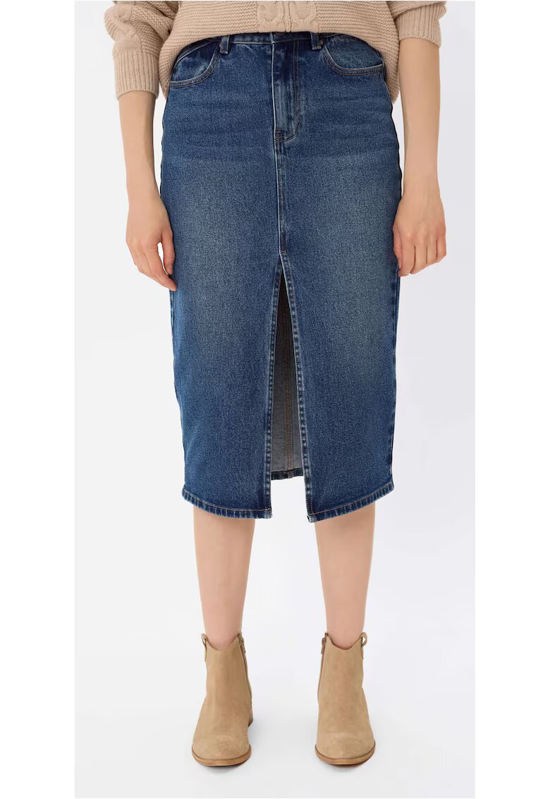 Volcano Fusta midi din denim cu slit frontal G-Vyen - Bleumarin - Bleumarin inchis