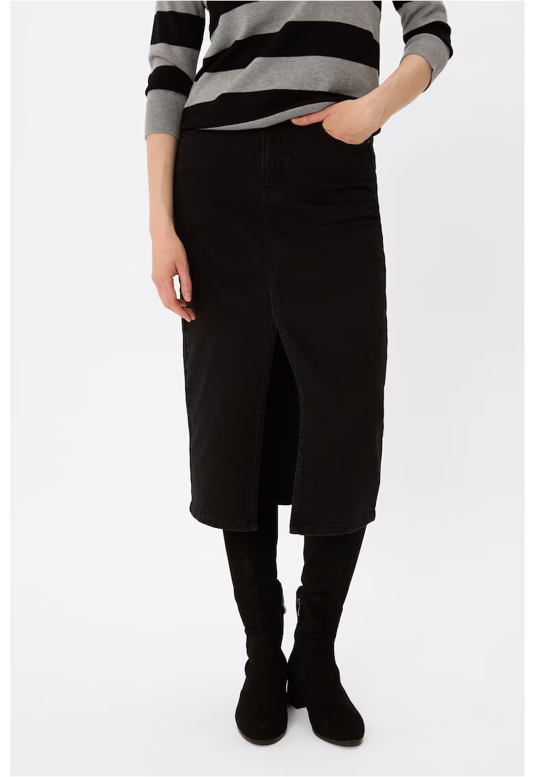 Volcano Fusta midi din denim cu slit frontal G-Vyen - cu buzunare - Neagra - Negru