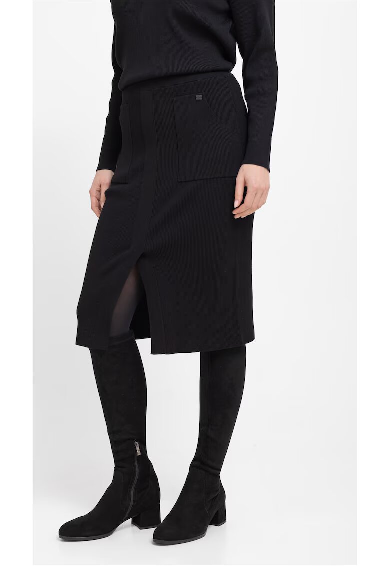 Volcano Fusta midi tricotata cu buzunare G-Piko - cu slit frontal - neagra - Negru