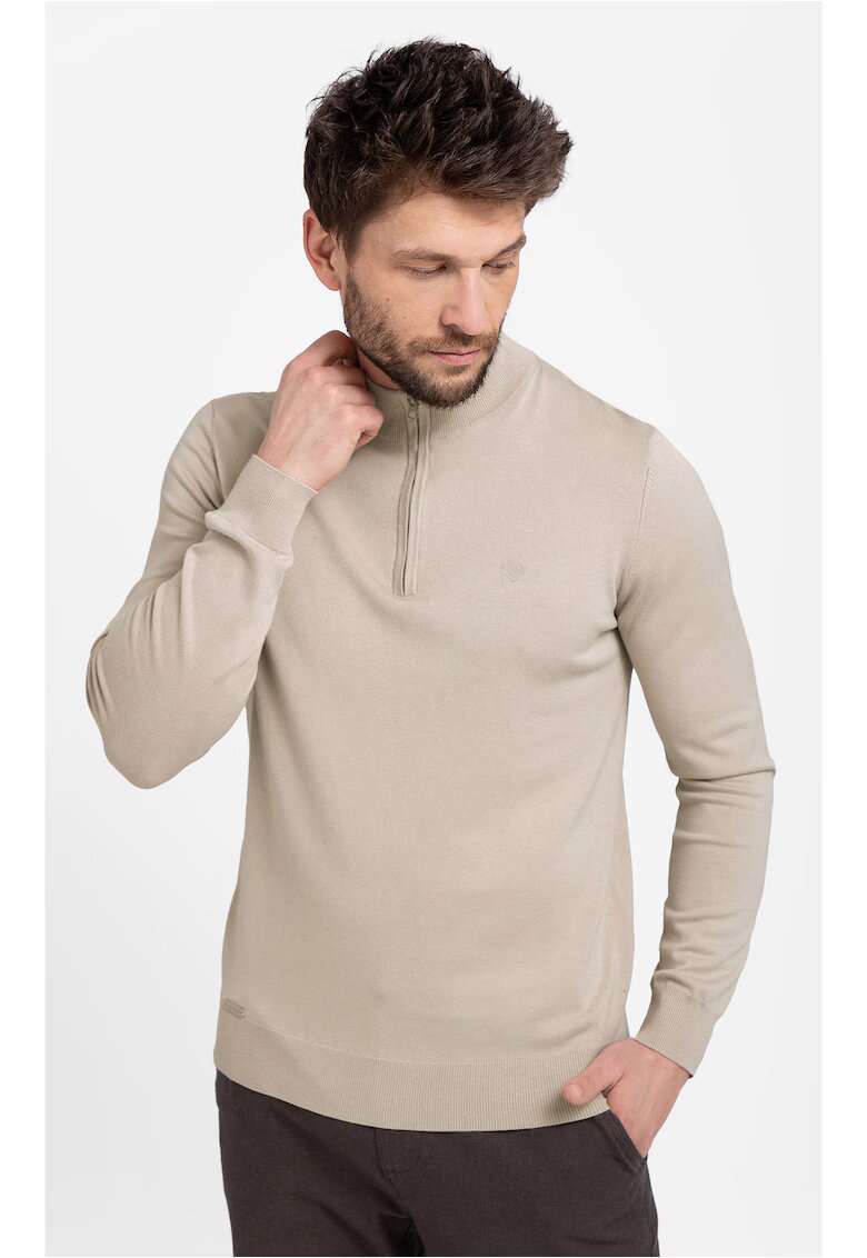 Volcano Pulover barbati - guler inalt cu fermoar - S-Sam - bej - Bej