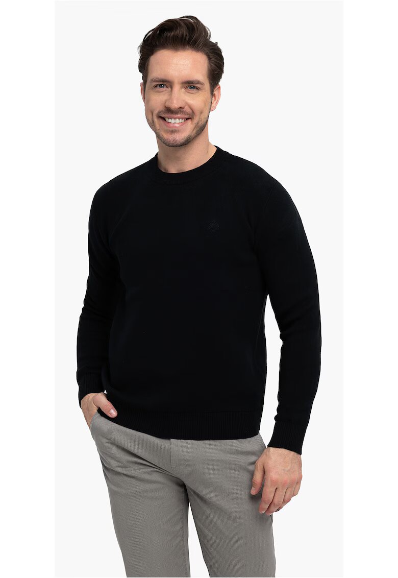 Volcano Pulover clasic din bumbac - decolteu la baza gatului - S-Todd - Negru - Negru