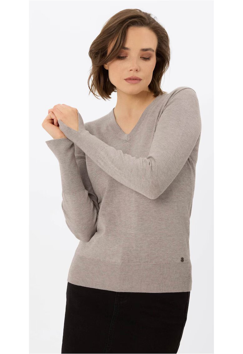 Volcano Pulover dama cu decolteu in V - S-Neli - Slim Fit - bej melange - Bej melange