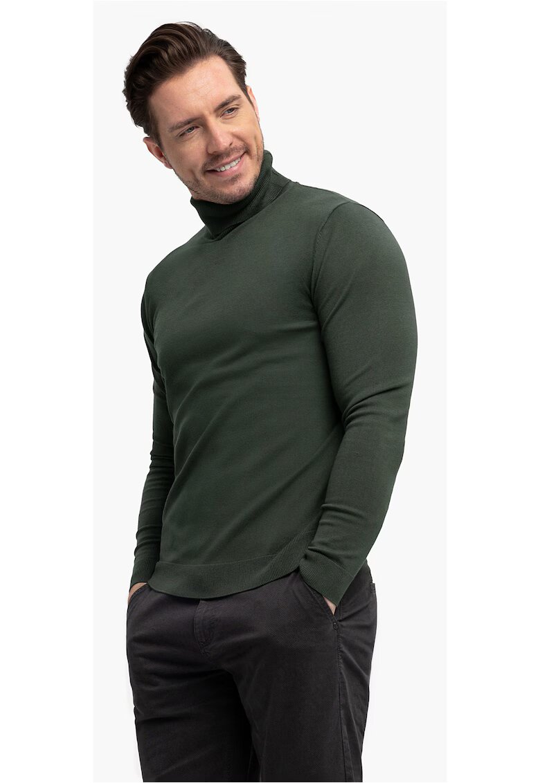 Volcano Pulover tricotat fin cu guler inalt - S-Max - Verde - Verde