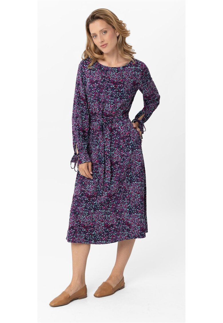 Volcano Rochie cu model abstract - maneca lunga - G-Ella - cu cordon - violet - Violet