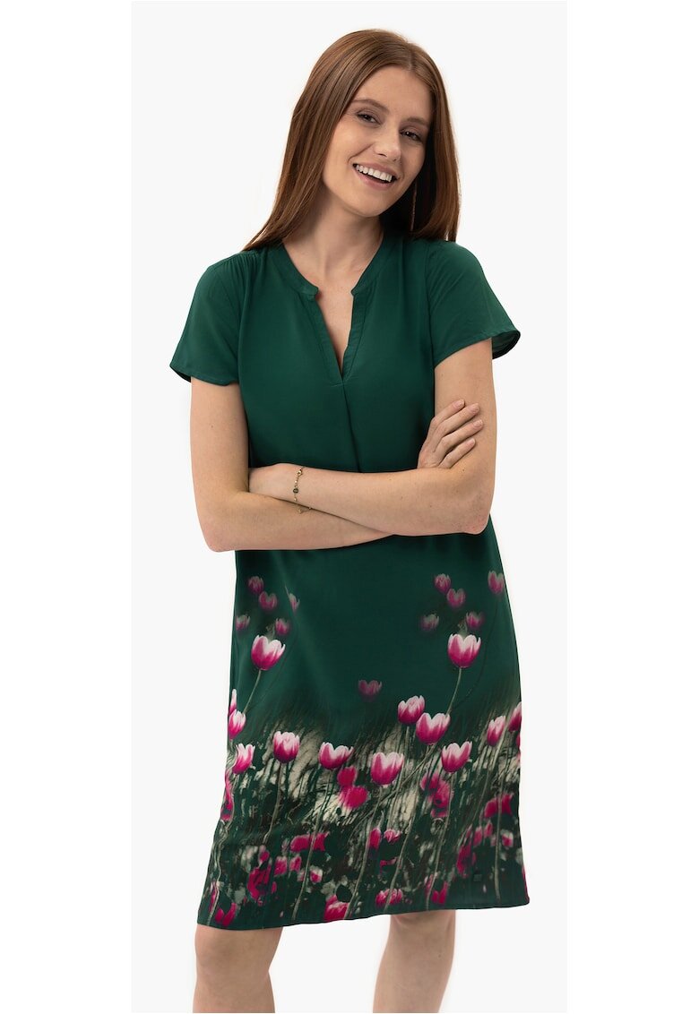 Volcano Rochie G-May - larga - cu flori - Verde inchis
