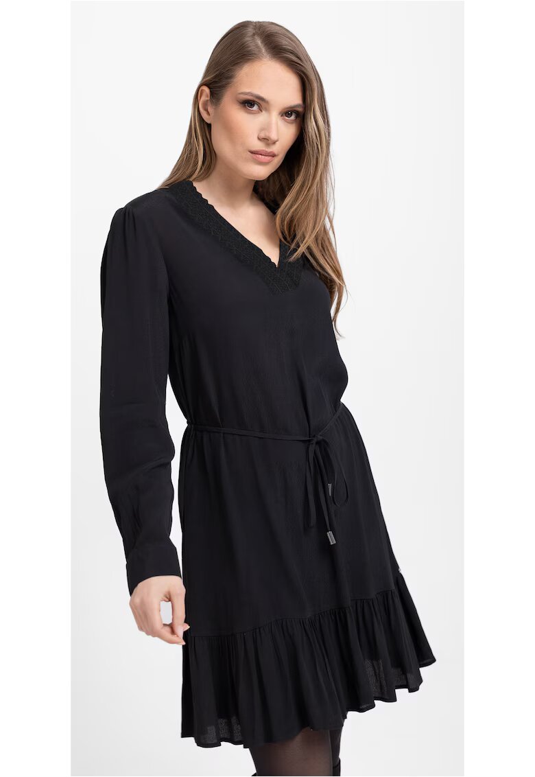 Volcano Rochie lejera din viscoza cu maneci lungi - G-Peya - decolteu in V - neagra - Negru