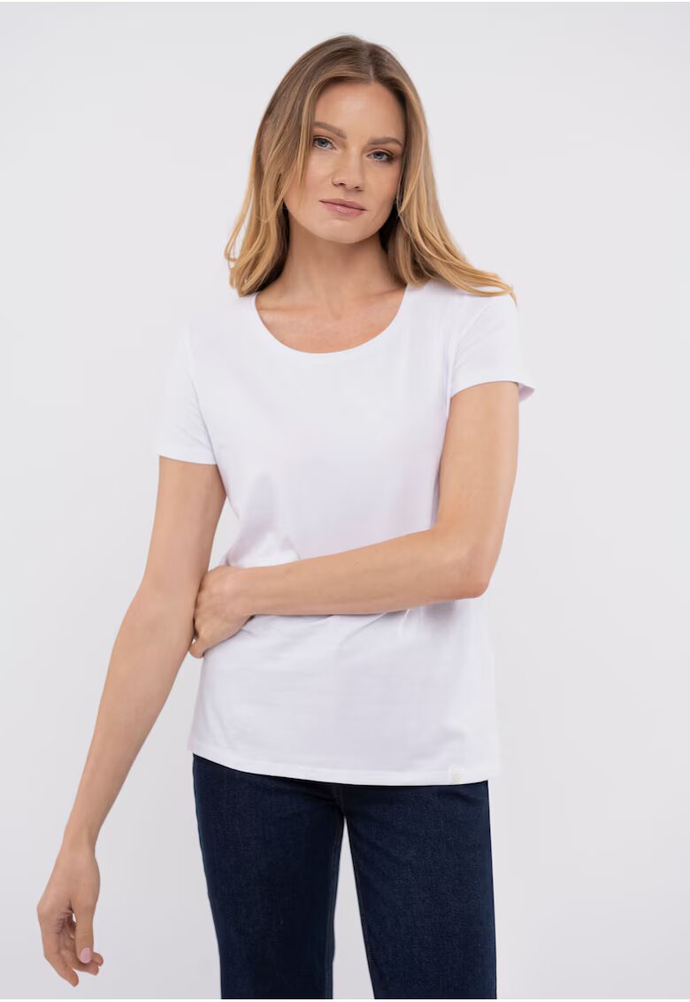 Volcano Tricou de bumbac cu decolteu la baza gatului - T‑DIANA - Alb - Alb