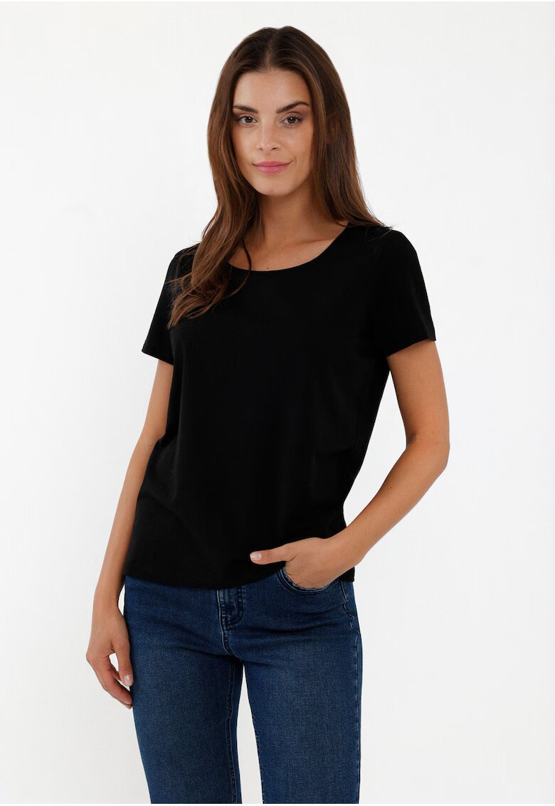 Volcano Tricou de bumbac cu decolteu la baza gatului - T‑DIANA - Czarny - Negru