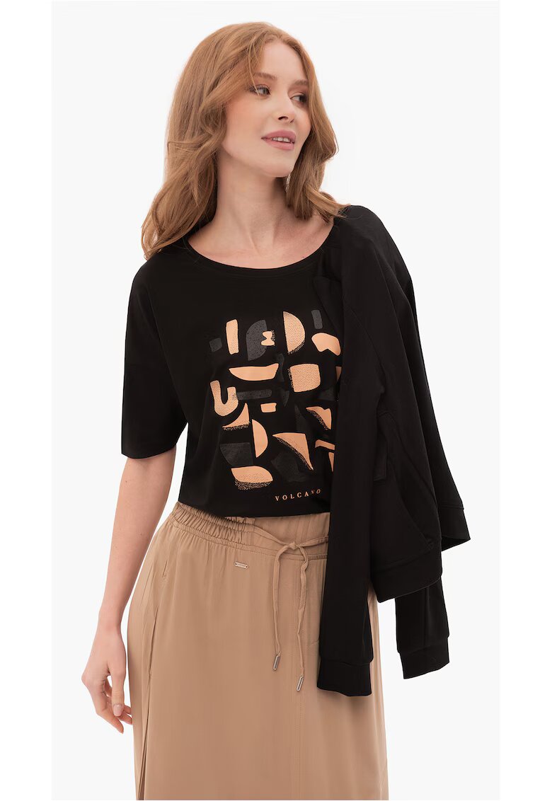 Volcano Tricou din bumbac pentru femei T-Prime negru Comfort Fit - Negru