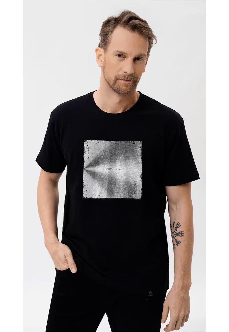 Volcano Tricou negru pentru barbati T-Vibes - Comfort Fit - Negru/Gri
