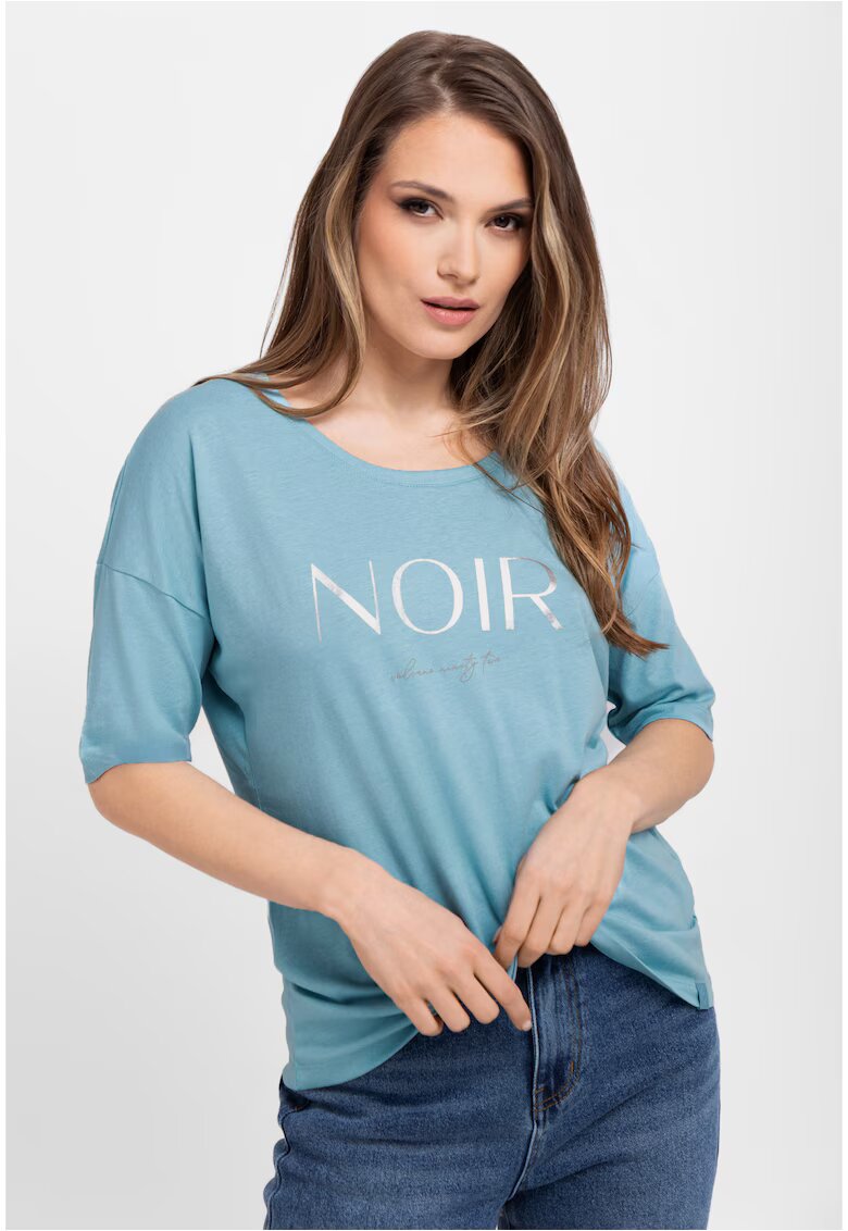 Volcano Tricou oversize pentru femei T-Icon - turcoaz cu imprimeu