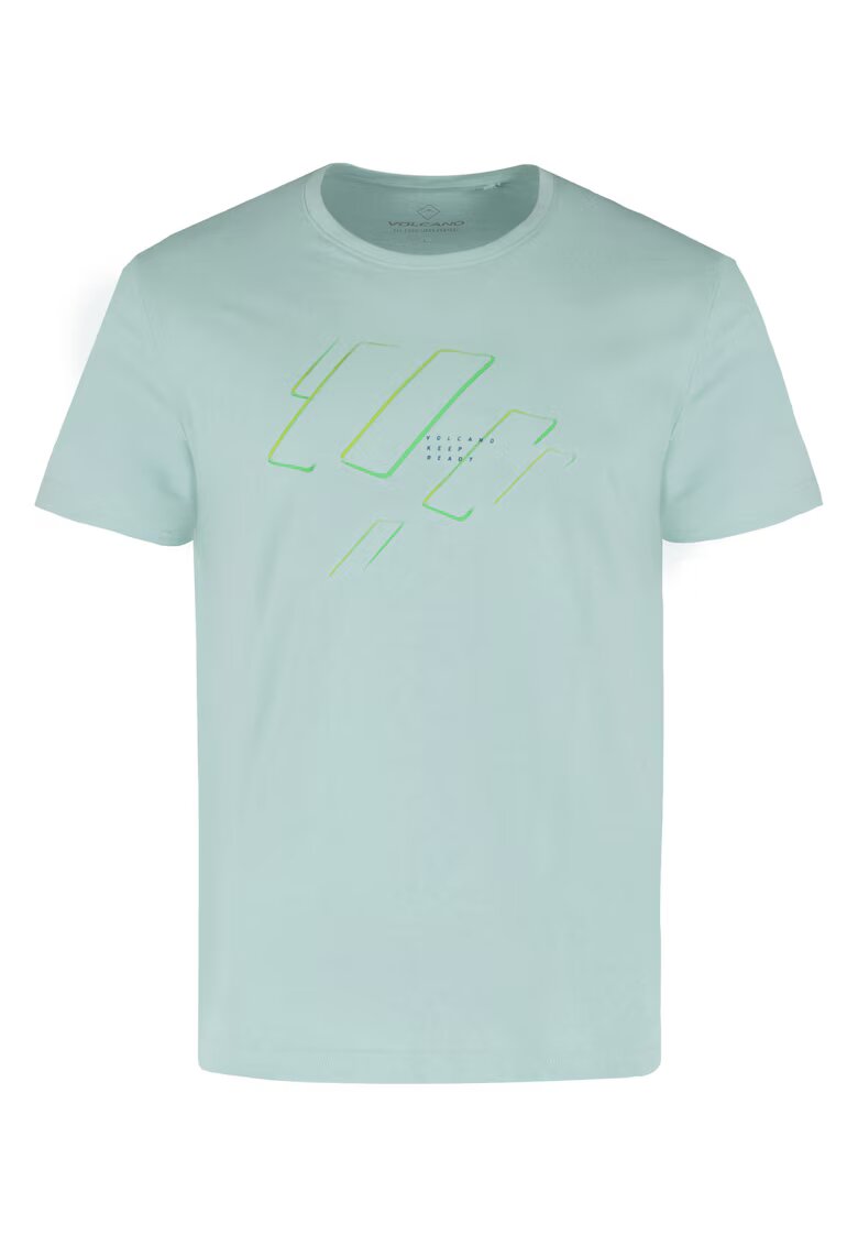 Volcano Tricou pentru barbati - cu maneci scurte - imprimeu geometric - bumbac - verde