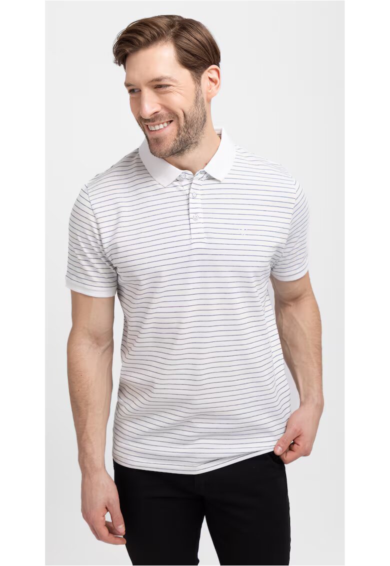 Volcano Tricou polo O-Will pentru barbati - cu dungi - alb