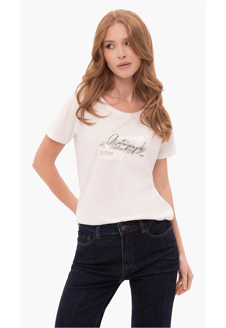 Volcano Tricou T-Note pentru femei din bumbac - alb cu imprimeu