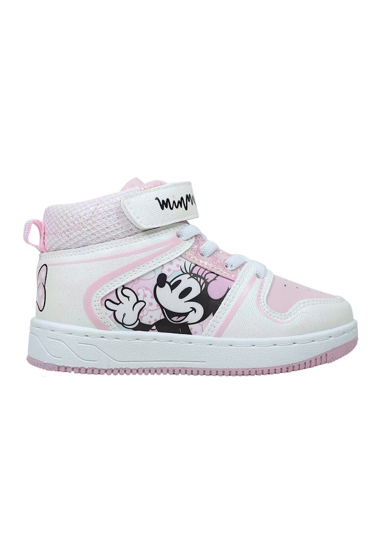 Walt Disney Pantofi sport cu velcro si Minnie Mouse - Alb/Roz pastel