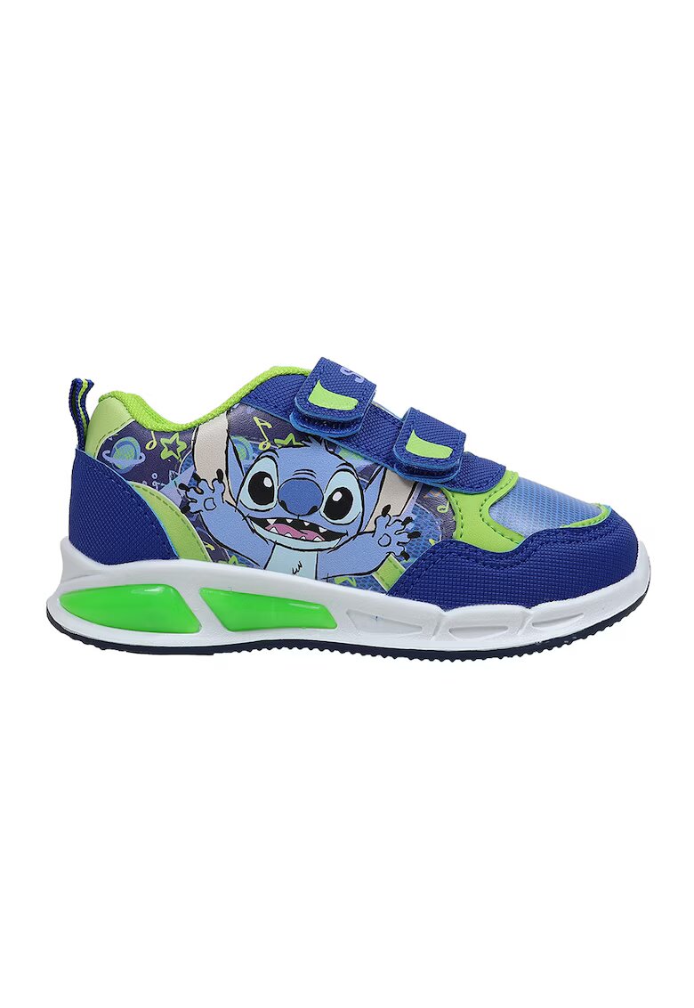 Walt Disney Pantofi sport low-cut cu Stitch si velcro - Albastru royal/Verde lime
