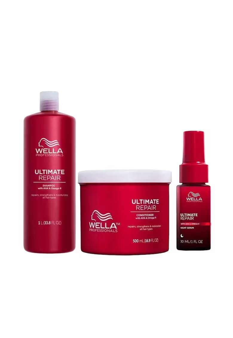 Wella Professionals Pachet Ultimate Repair – Sampon 1000 ml + Balsam tratament 500 ml + Ser de noapte 30 ml