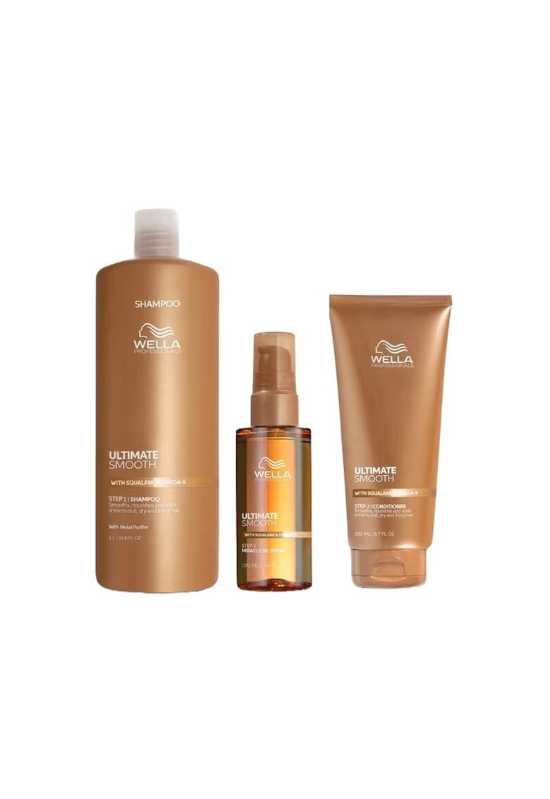 Wella Professionals Pachet Ultimate Smooth – Sampon - 1000 ml + Balsam - 200 ml + Ulei Miracle Serum - 100 ml