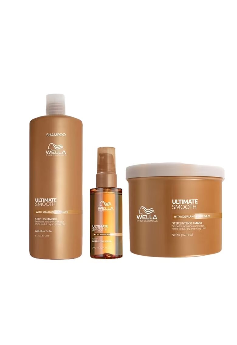 Wella Professionals Pachet Ultimate Smooth – Sampon - 1000 ml + Masca - 500 ml + Ulei Miracle Serum - 100 ml