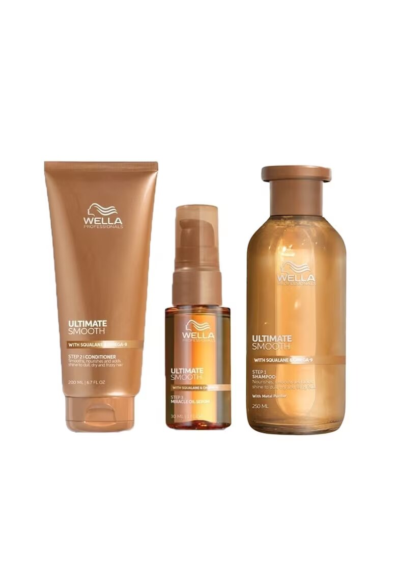 Wella Professionals Pachet Ultimate Smooth – Sampon - 250 ml + Balsam - 200 ml + Ulei Miracle Serum - 30 ml