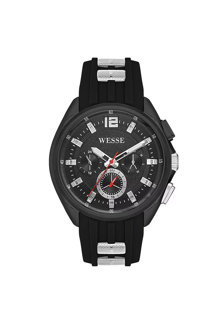 Wesse Ceas barbatesc model WWG401901 - 47 mm - curea silicon neagra - rezistent la apa 5 ATM - negru