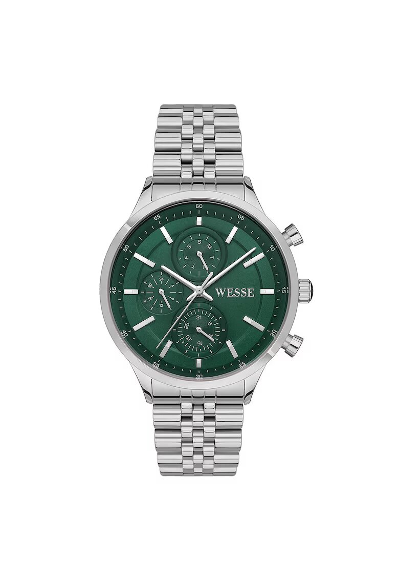 Wesse Ceas barbatesc WWG207405 - 43 mm - otel - rezistent la apa 5 ATM - argintiu - cadran verde