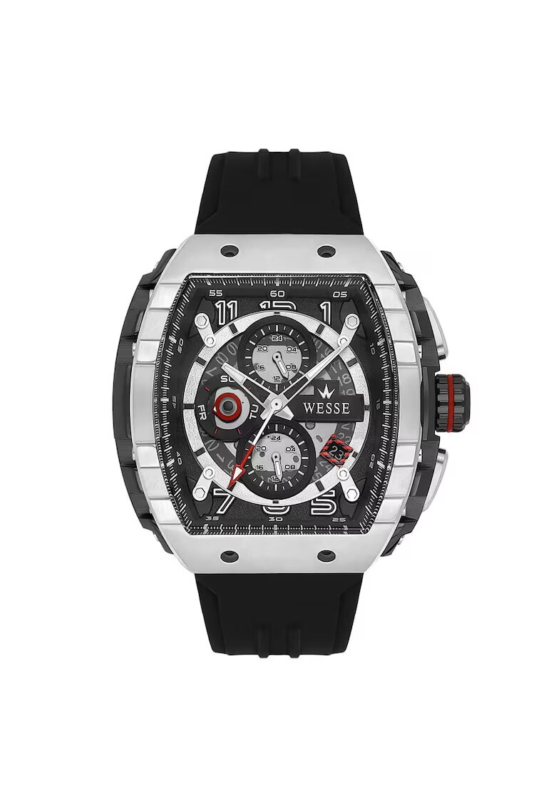 Wesse Ceas barbatesc WWG403101 - 43mm - curea silicon neagra - carcasa metalica argintie