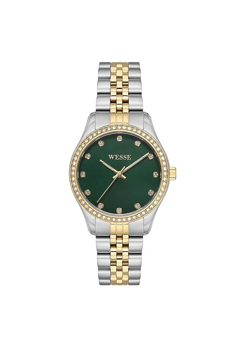 Wesse Ceas dama 34 mm - otel - rezistent la apa 5 ATM - argintiu/auriu - cadran verde