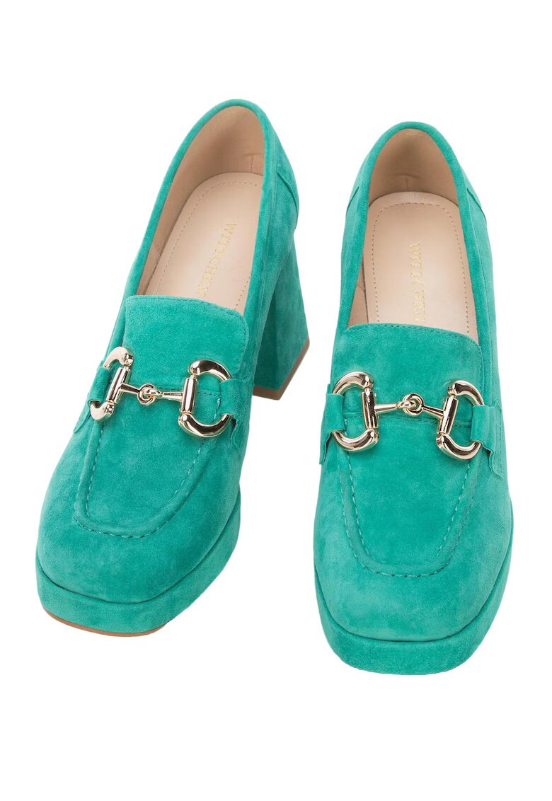Wittchen Pantofi dama piele intoarsa - toc gros - cu catarama - verde