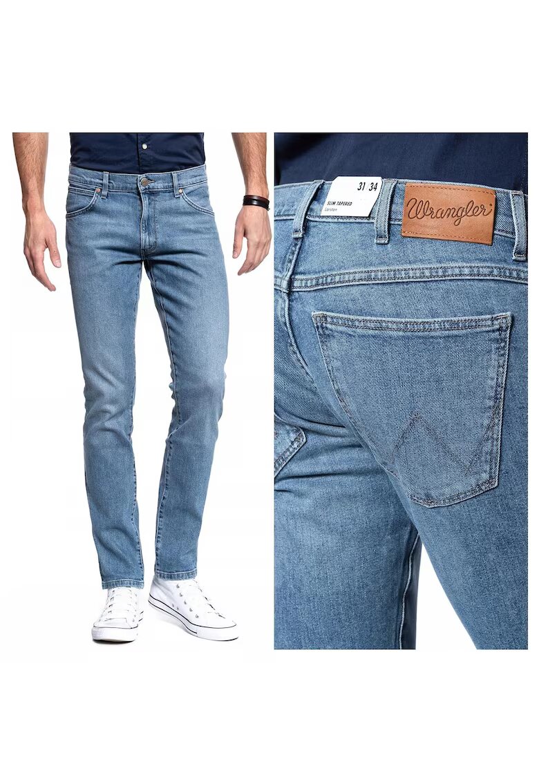 Wrangler Blugi Barbati - Larston - W27-L32 - Bumbac - Fermoar - Lungi - Talie Medie - 5 Bunzuare - High-Quality - Albastru
