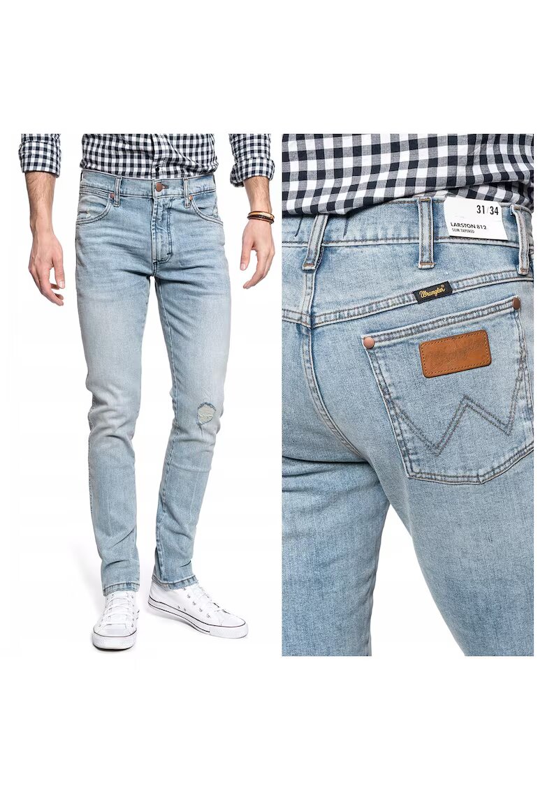 Wrangler Blugi Barbati - Larston - W31-L34 - 100% Bumbac - Fermoar - Lungi - Talie Joasa - 5 Bunzuare - High-Quality - Albastru