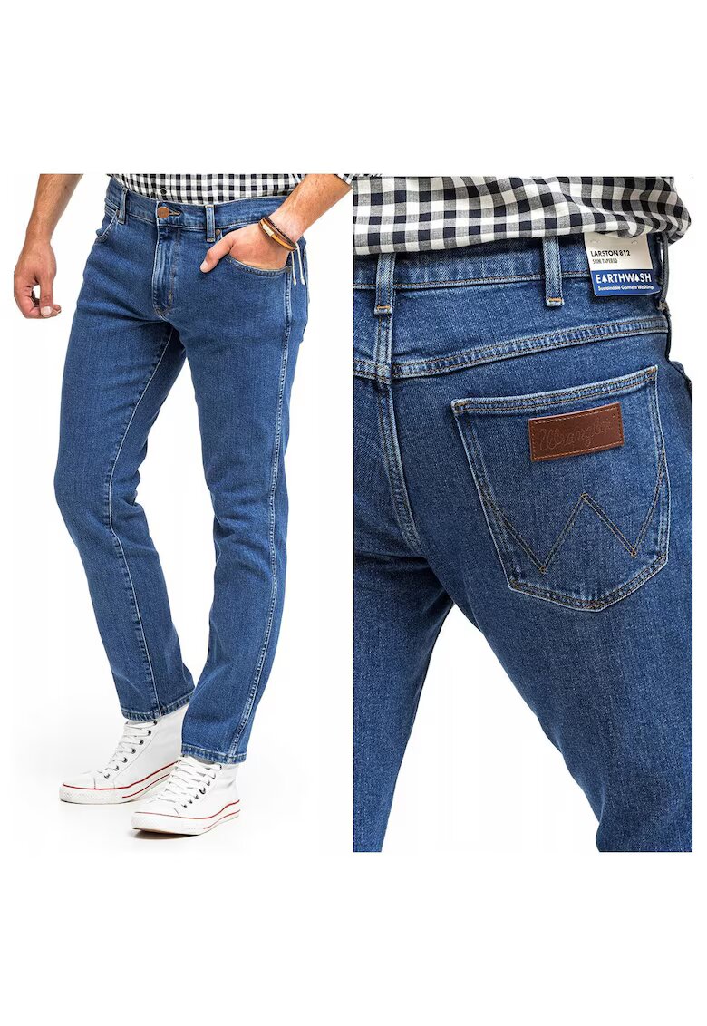 Wrangler Blugi Barbati - Larston - W36-L32 - 100% Bumbac - Fermoar - Lungi - Talie Joasa - 5 Bunzuare - High-Quality - Albastru