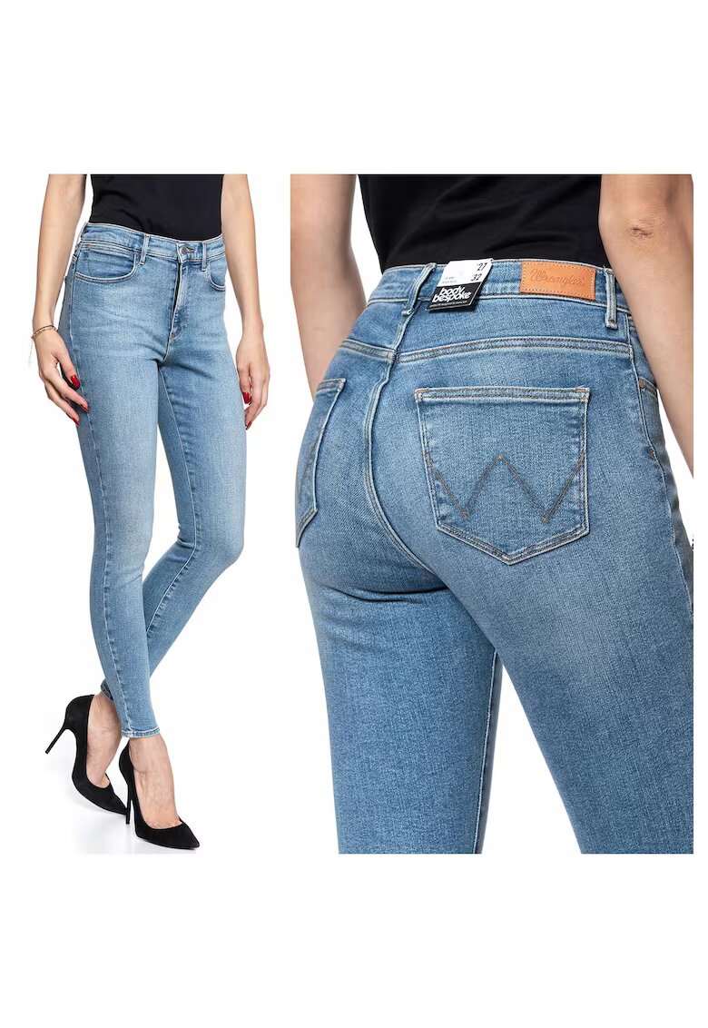Wrangler Blugi dama - High Rise Skinny - 20950-184 - Bumbac - Lungi - Petite - Denim - W24-L32 US - Albastru