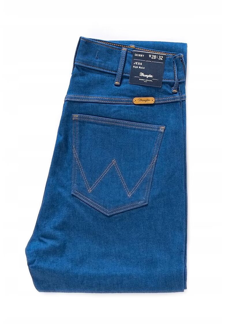 Wrangler Blugi Dama - Jess - W28-L32 US - Bumbac - Fermuar - Dungi Lungi - 5 Buzunare 2 Mari 2 Medii Externe 1 Mic Intern - Talie Inalta - Albastru