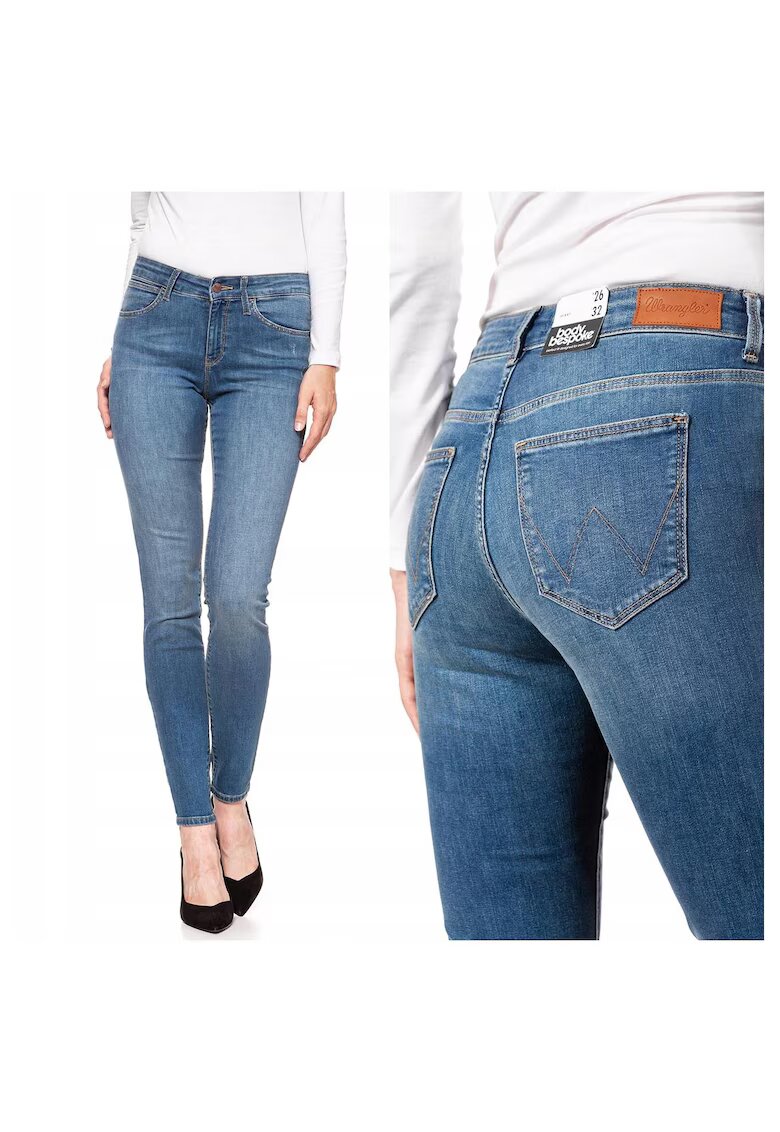 Wrangler Blugi Dama - Skinny 24/32 - Bumbac - Zipper - Lung - 5 Buzunare 2 Mari 2 Medii Exterioare1 Mic Interior - Talie Medie - Albastru
