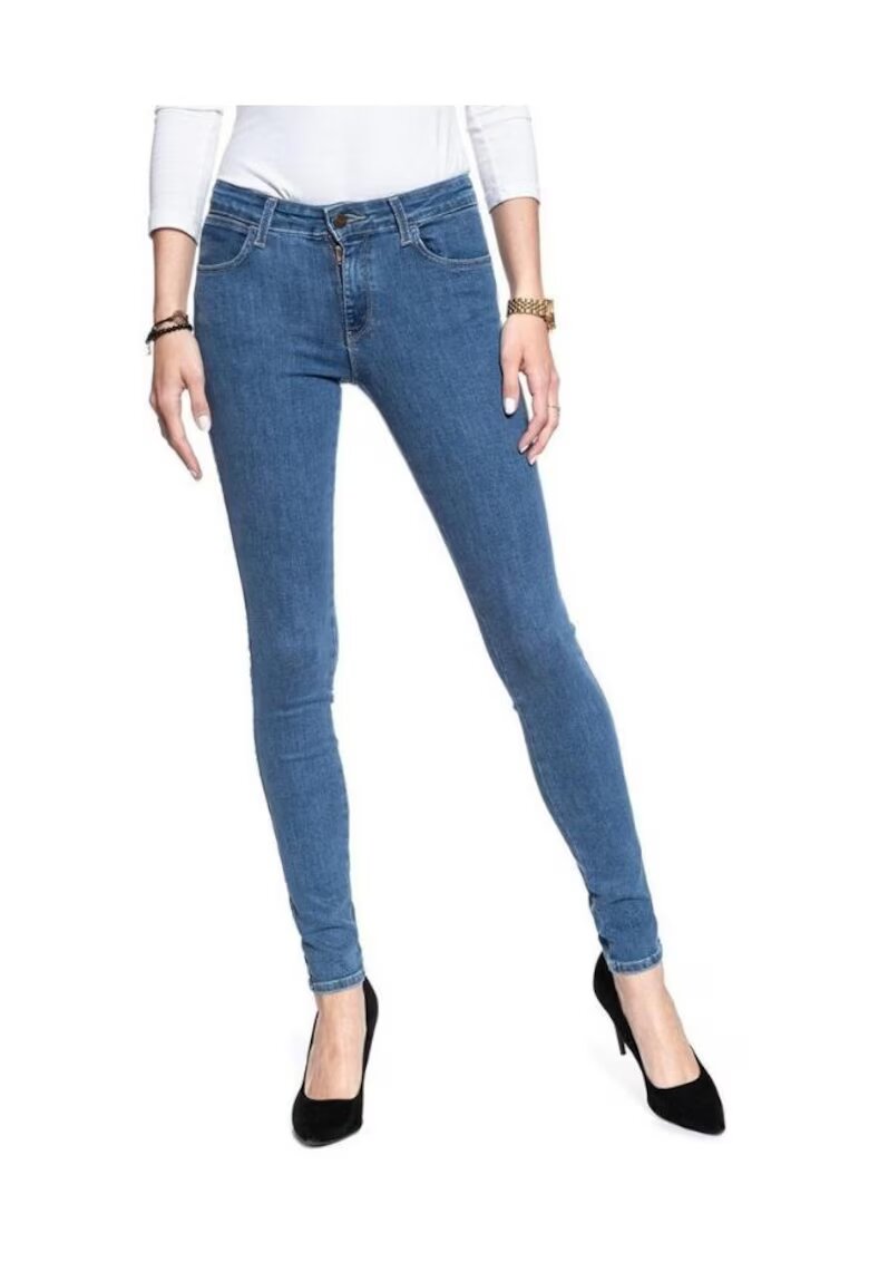 Wrangler Blugi Dama - Skinny 24/32 - Bumbac - Zipper - Lung - 5 Buzunare 2 Mari 2 Medii Exterioare1 Mic Interior - Talie Medie - Albastru